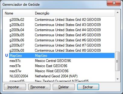 Na janela Editor de Geóide, procure a ondulação do IBGE chamada MapGeo, caso não esteja listado, clique em Editar.