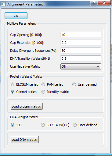 Alinhando seqüências no clustalx Transition weight (somente DNA)- da a transições (A<->G, T<->C) um escore diferente de 0.