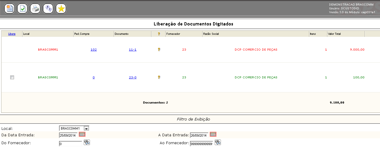 3.3.2 Liberação de Documentos Digitados Todo documento digitado, seja ele uma Entrada de Documentos Digitados, uma Entrada de Produção ou Recebimento de Compra, precisam ser liberadas para constar