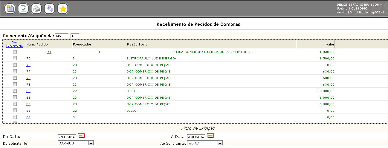 O sistema imprime uma relação dos produtos lançados no documento de entrada, para então auxiliar o usuário a realizar uma contagem/conferência física. Visualização desta relação 3.