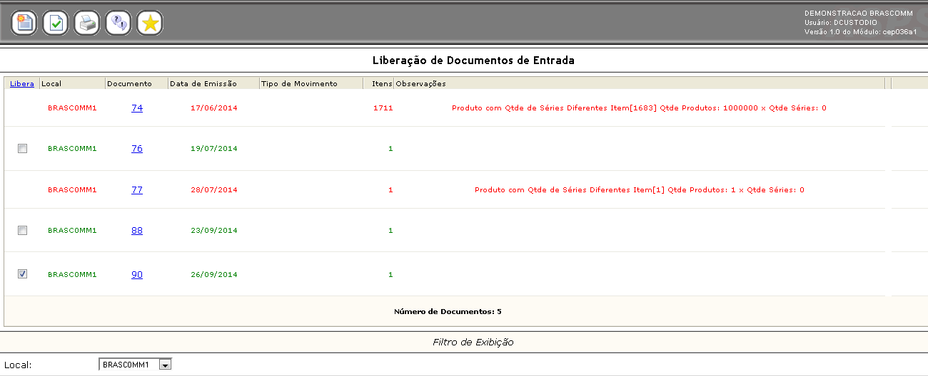 Preencher os campos: Produto : Informar o código do produto. Quantidade : Informar a quantidade do produto nessa entrada.