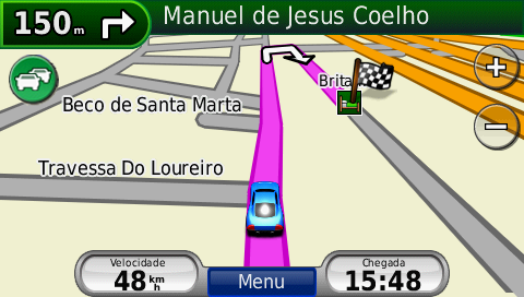 Utilizar o receptor FM de trânsito Tráfego na sua área Durante a recepção de informação de trânsito, é apresentado um ícone de trânsito no campo superior esquerdo da página de Mapa.