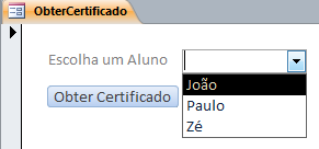 Altera o nome do botão ativando a folha de propriedades Formato na opção Legenda para Obter Certificado.