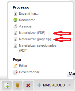 Acesse o menu de contexto Peças no alto da tela para acessar a Pasta Digital. Clique sobre cada um dos documentos inseridos na Pasta Digital para visualizá-los.