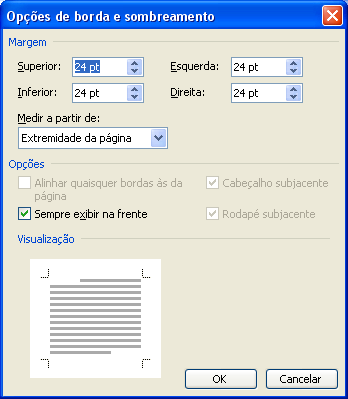 toda a nossa folha, Escolha um estilo de Borda, aplique a cor Verde, Na caixa Largura escolha 4 ½ pt, e clique em OK. Perceba que nossa borda ficou na medida da Folha.