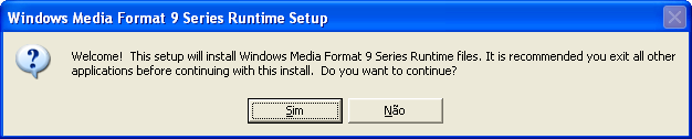 Aparece a janela de Configuração do Tempo de Execução do Windows Media, clique em [Sim] para