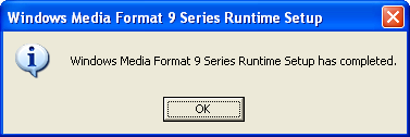 13. VHS to DVD 4.0 HD 3.1.11. Após a instalação do Windows Media Format Series aparecerá a seguinte janela. Clique em [OK] para terminar a Configuração do Tempo de Execução do Windows Media. 3.1.12.