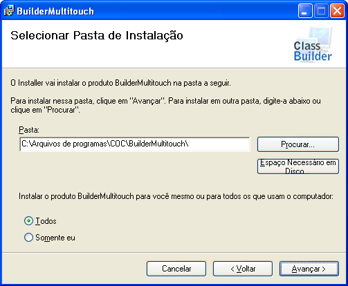 37/ 5 8.3 Instalação e configuração do Builder Execute o arquivo setup.exe do aplicativo BuilderMultitouch (a versão mais recente pode ser obtida em http://pearsonsupport.helpserve.