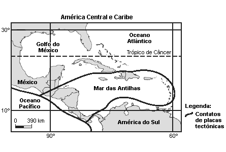 A quase ttalidade da regiã representada neste mapa está sujeita, particular e cincidentemente, a dis tips de fenômens naturais - um, de natureza atmsférica; e utr, de natureza gelógica - de grande