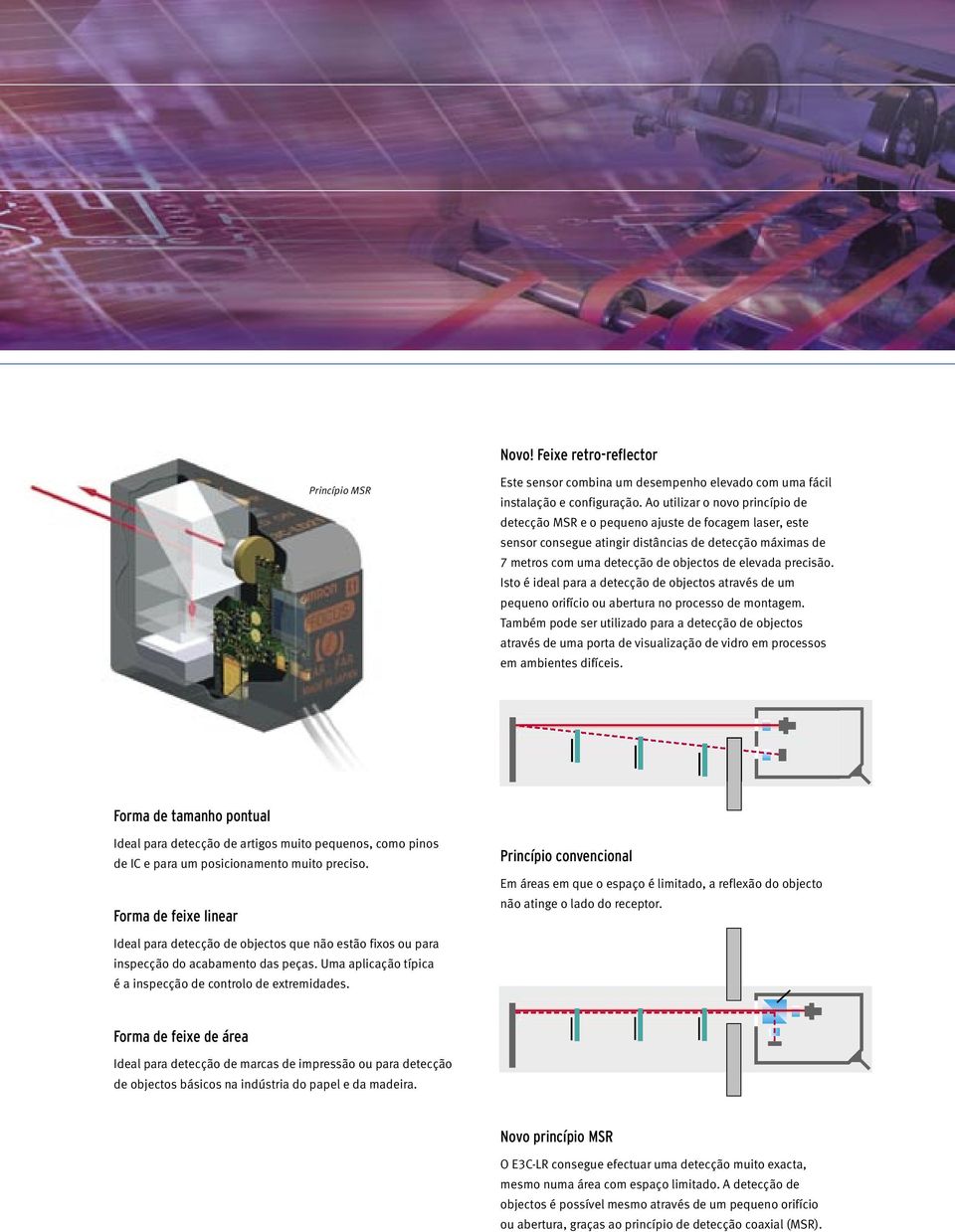 precisão. Isto é ideal para a detecção de objectos através de um pequeno orifício ou abertura no processo de montagem.