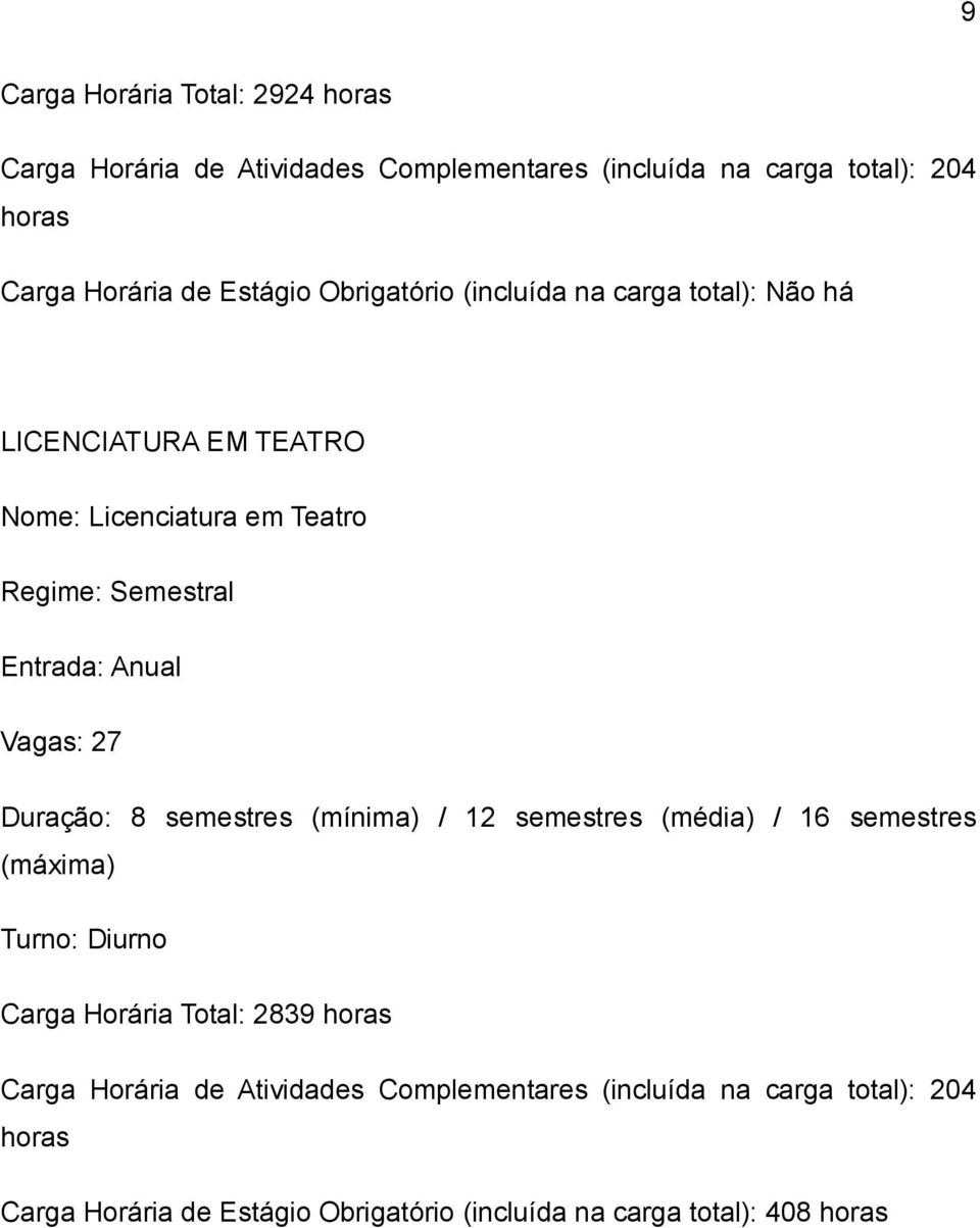 Vgs: 27 Dução: 8 semestes (mínim) / 12 semestes (médi) / 16 semestes (máxim) Tuno: Diuno Cg Hoái Totl: 2839 hos