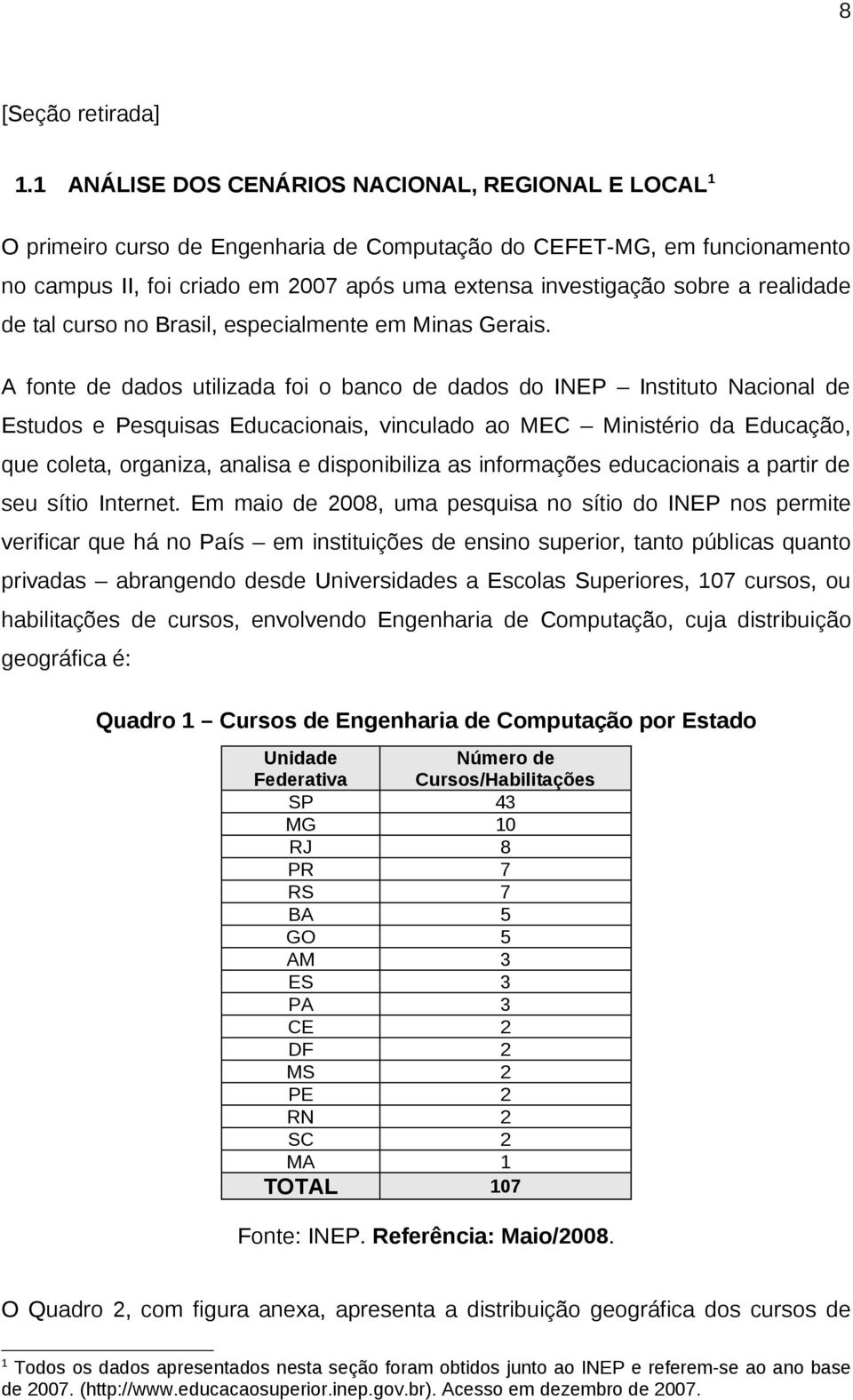 realidade de tal curso no Brasil, especialmente em Minas Gerais.