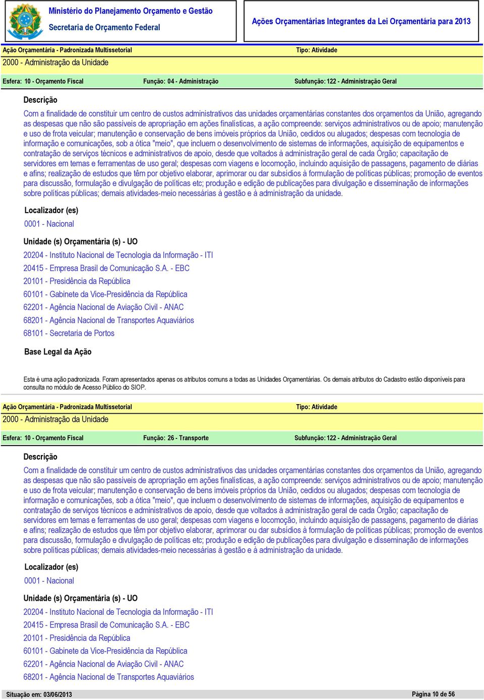 compreende: serviços administrativos ou de apoio; manutenção e uso de frota veicular; manutenção e conservação de bens imóveis próprios da União, cedidos ou alugados; despesas com tecnologia de