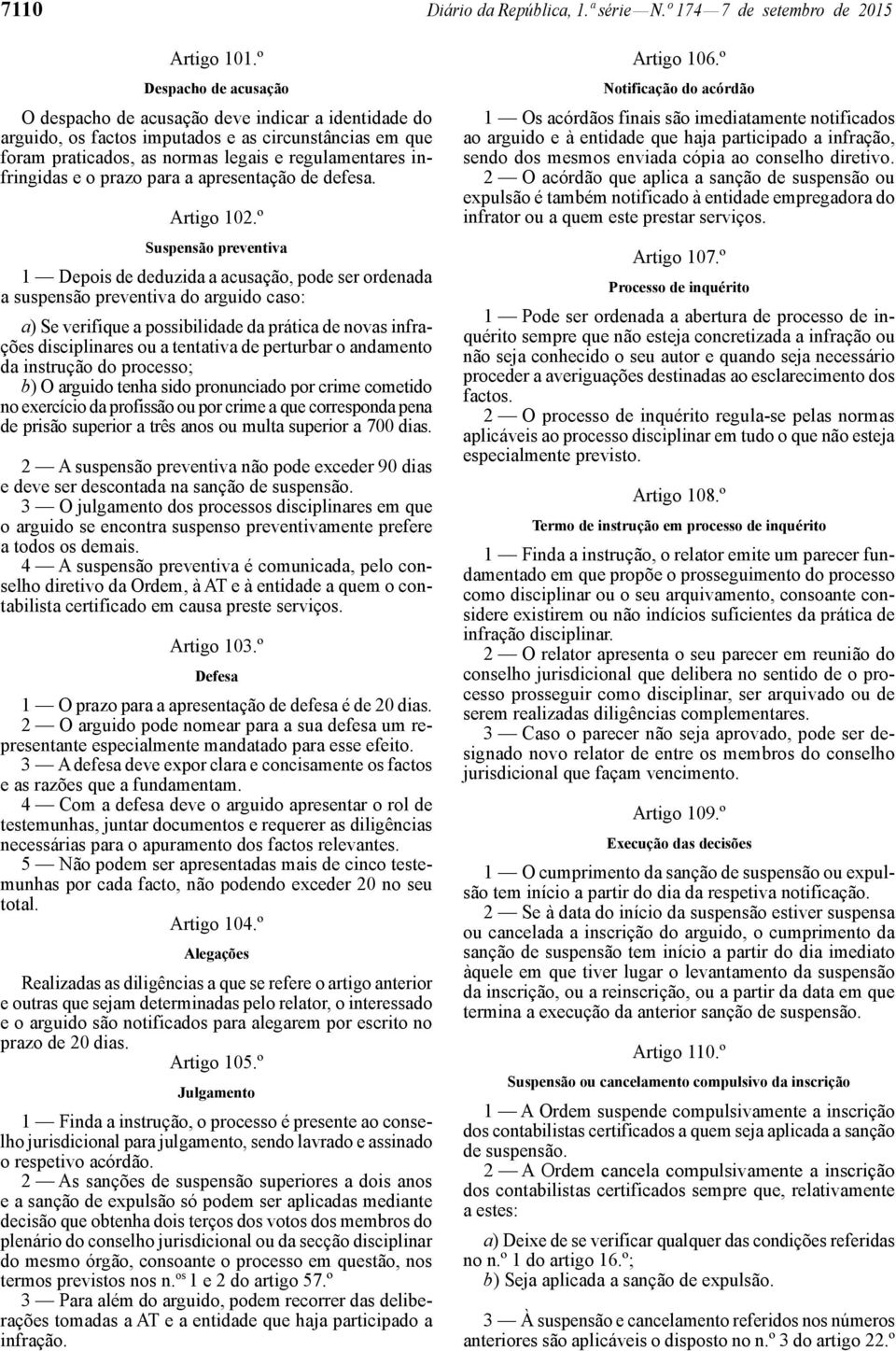 prazo para a apresentação de defesa. Artigo 102.