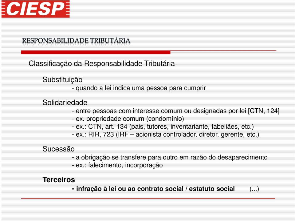 134 (pais, tutores, inventariante, tabeliães, etc.) - ex.: RIR, 723 (IRF acionista controlador, diretor, gerente, etc.