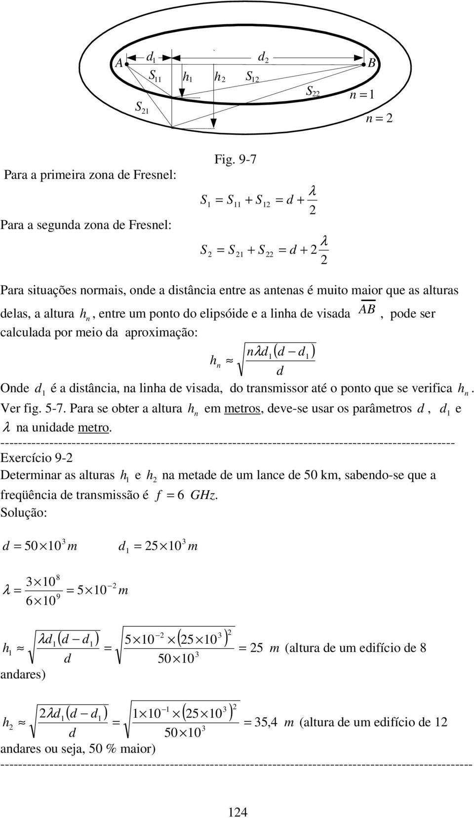 pode ser calculada por meio da aproximação: nλd( d d) h n d Onde d é a distância, na linha de visada, do transmissor até o ponto que se verifica h n. Ver fig. 5-7.