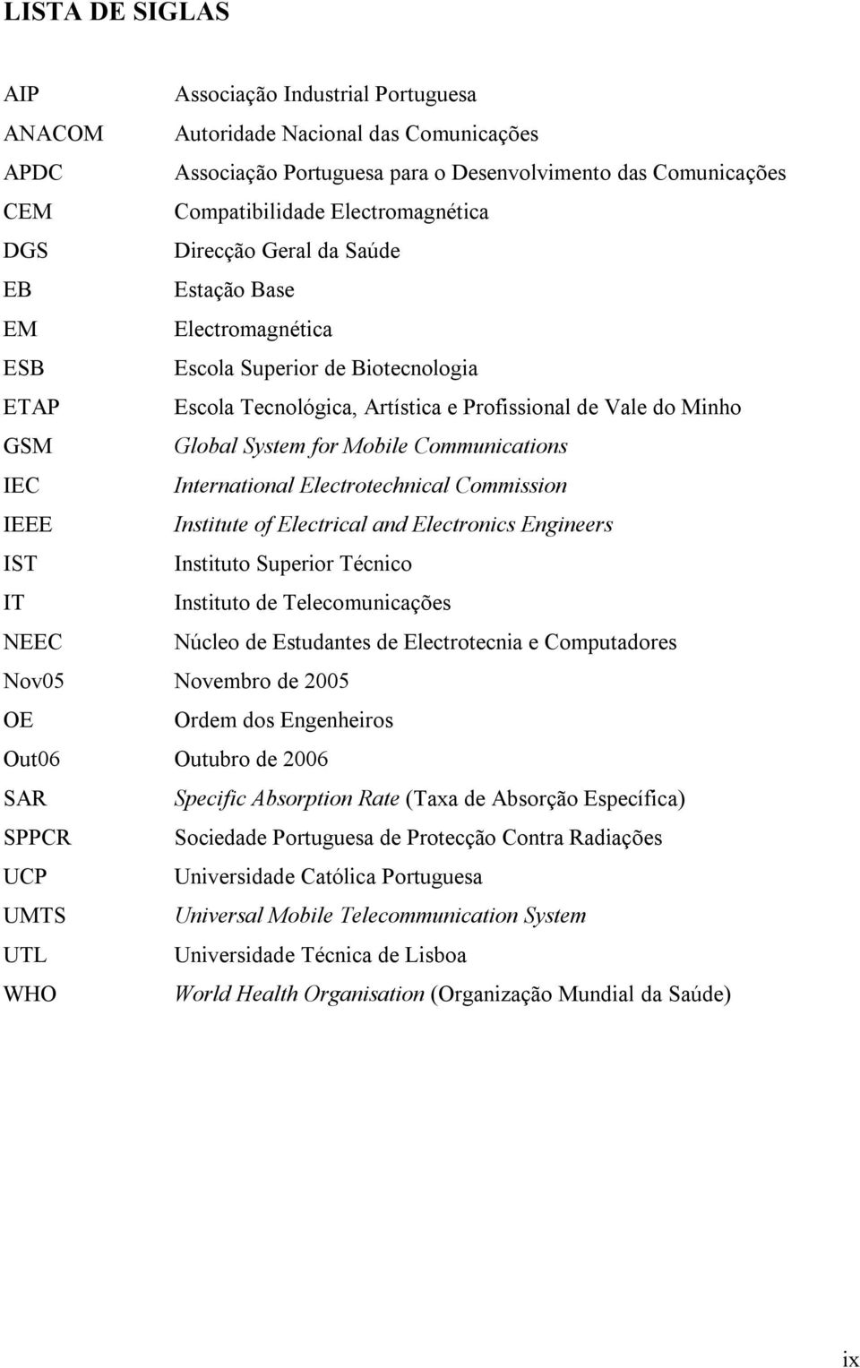 System for Mobile Communications IEC International Electrotechnical Commission IEEE Institute of Electrical and Electronics Engineers IST Instituto Superior Técnico IT Instituto de Telecomunicações