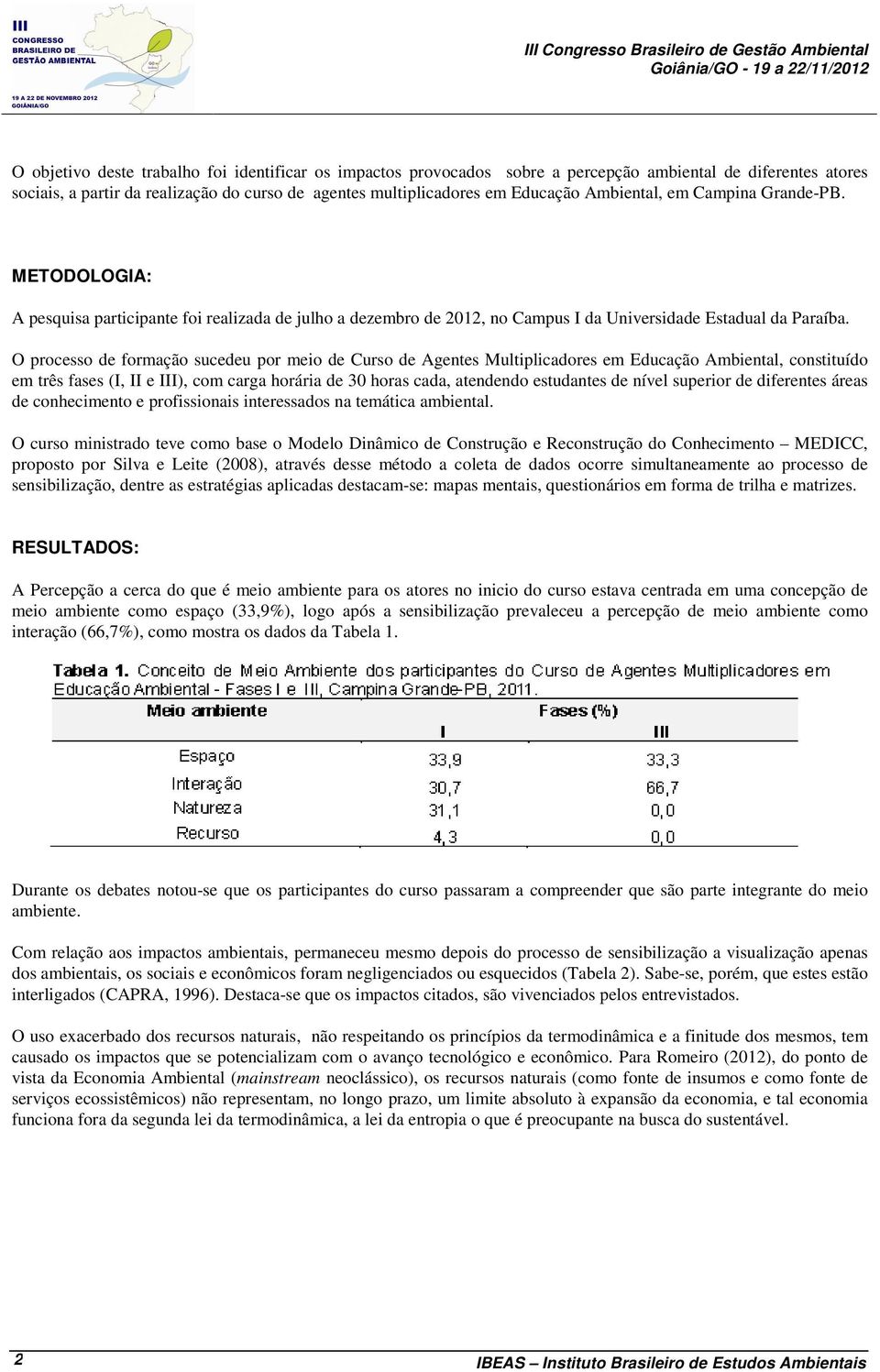 O processo de formação sucedeu por meio de Curso de Agentes Multiplicadores em Educação Ambiental, constituído em três fases (I, II e III), com carga horária de 30 horas cada, atendendo estudantes de