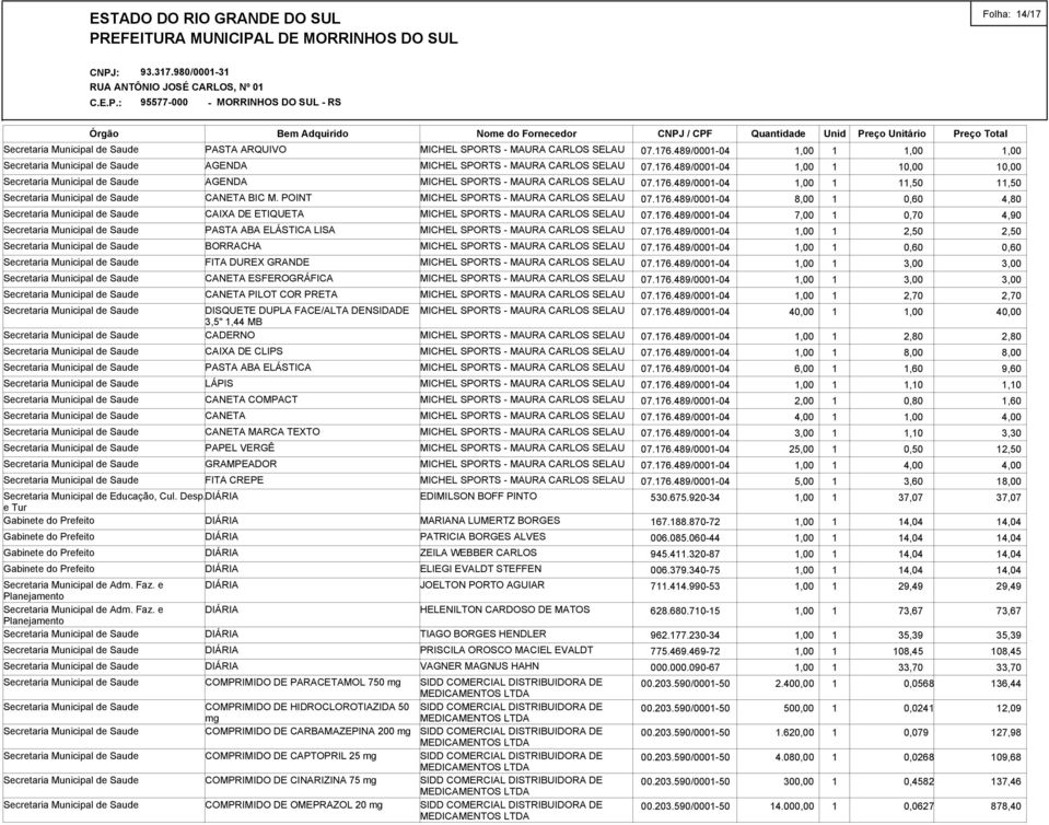 ELÁSTICA LÁPIS CANETA COMPACT CANETA CANETA MARCA TEXTO PAPEL VERGÊ GRAMPEADOR FITA CREPE Secretaria Municipal de Educação, Cul. Desp.