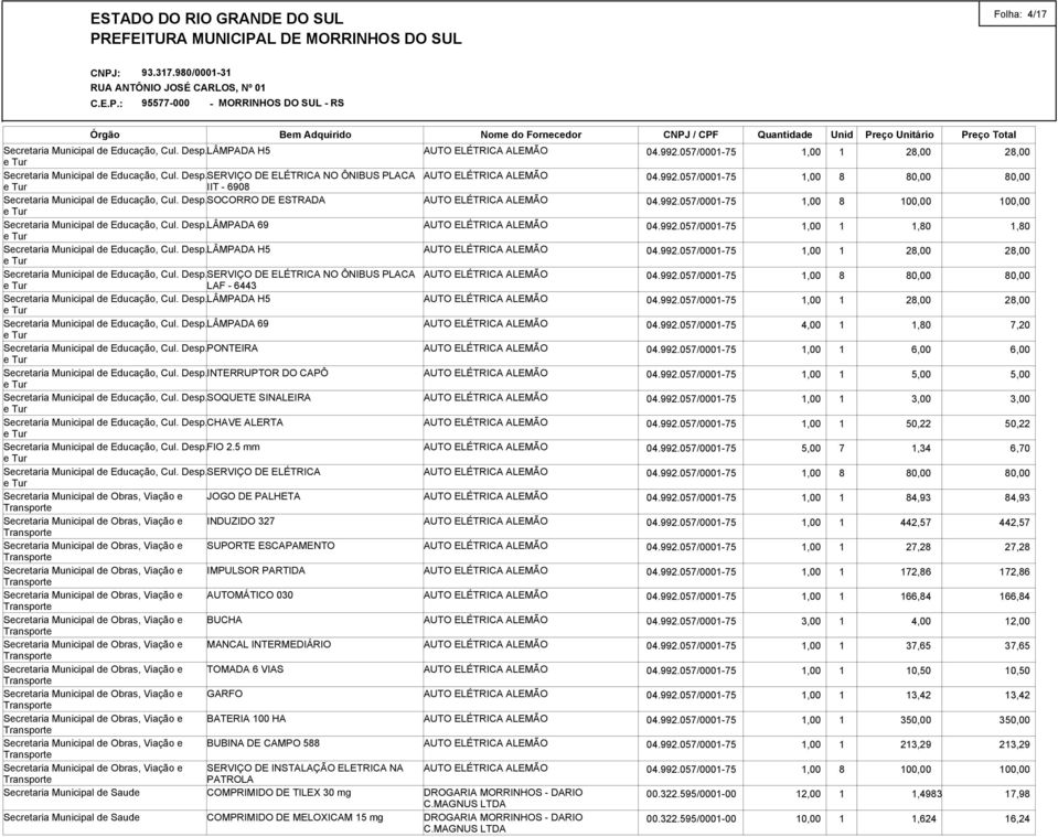 Desp.LÂMPADA H5 Secretaria Municipal de Educação, Cul. Desp.LÂMPADA 69 Secretaria Municipal de Educação, Cul. Desp.PONTEIRA Secretaria Municipal de Educação, Cul. Desp.INTERRUPTOR DO CAPÔ Secretaria Municipal de Educação, Cul.