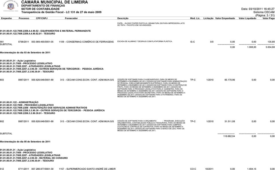 465/0001-05 1109 - CONSERMAQ COMÉRCIO DE FERRAGENS ESCADA DE ALUMINIO 7 DEGRAUS COM PLATAFORMA PLÁSTICA. IS-C 0/0 0,00 0,00 135,80 0,00 1.008,00 5.