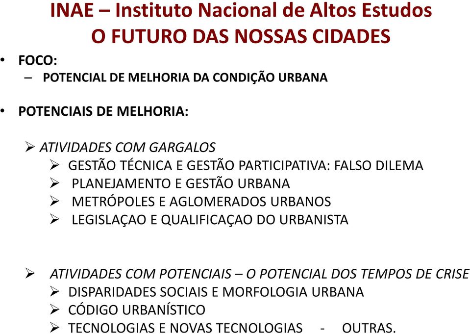 GESTÃO URBANA METRÓPOLES E AGLOMERADOS URBANOS LEGISLAÇAO E QUALIFICAÇAO DO URBANISTA ATIVIDADES COM POTENCIAIS O