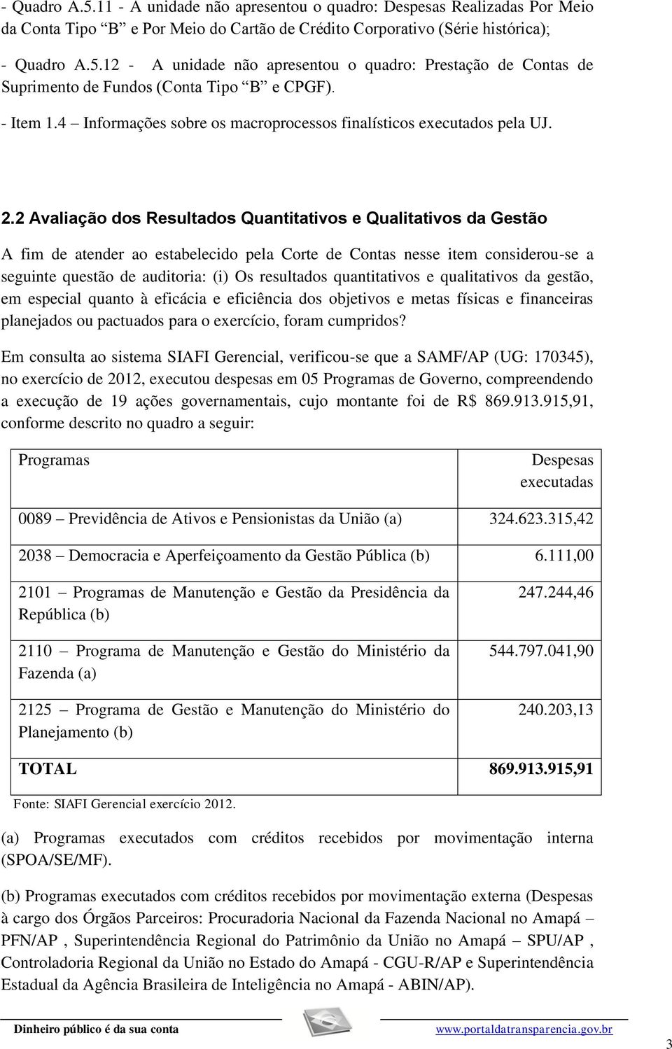 2 Avaliação dos Resultados Quantitativos e Qualitativos da Gestão A fim de atender ao estabelecido pela Corte de Contas nesse item considerou-se a seguinte questão de auditoria: (i) Os resultados