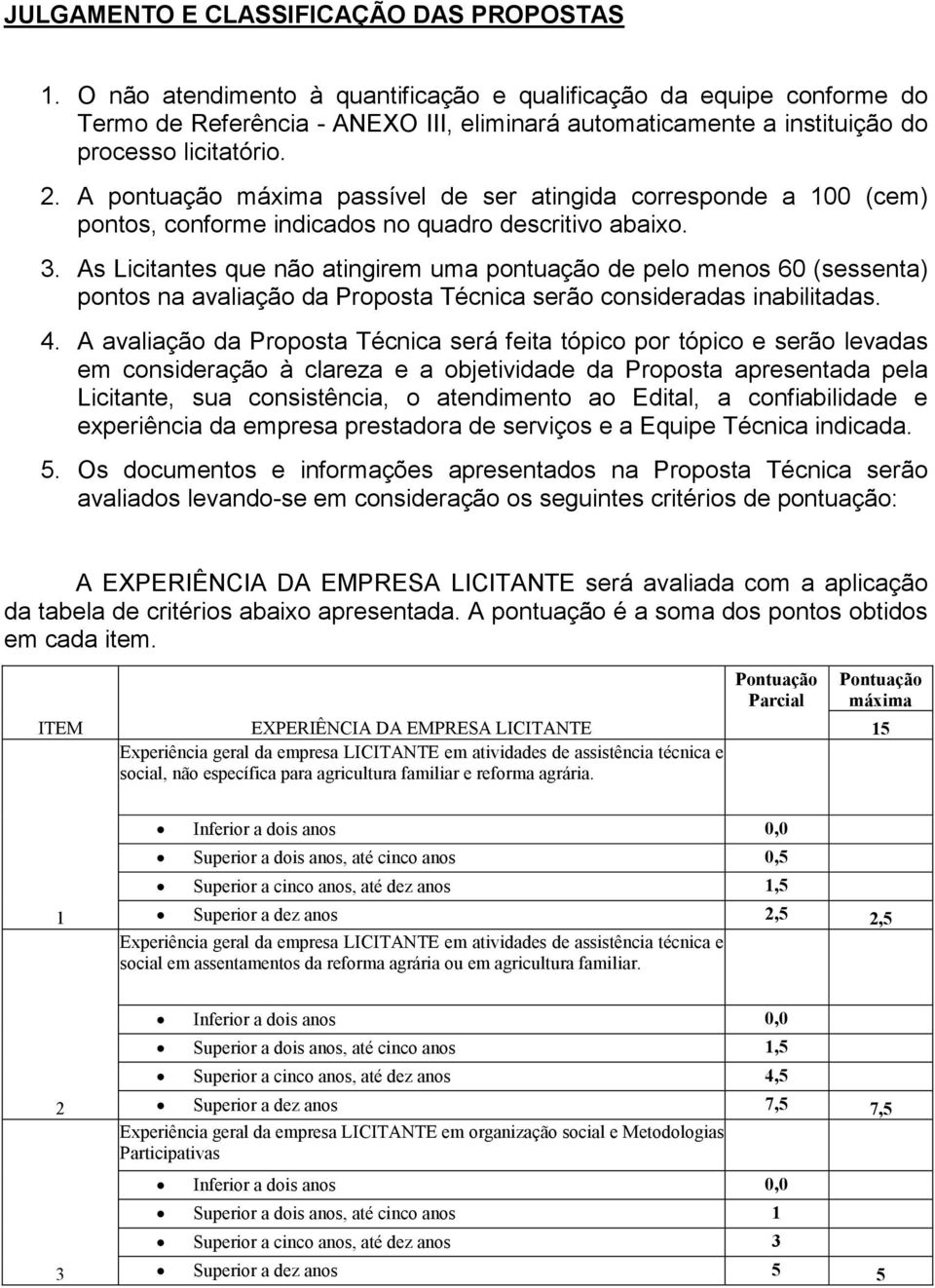 A pontuação passível de ser atingida corresponde a 100 (cem) pontos, conforme indicados no quadro descritivo abaixo. 3.