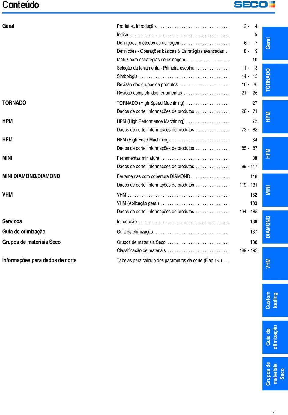 ...................................... 14-15 Revisão dos grupos de produtos...................... 16-20 Revisão completa das ferramentas.................... 21-26 TORNADO TORNADO (High Speed Machining).