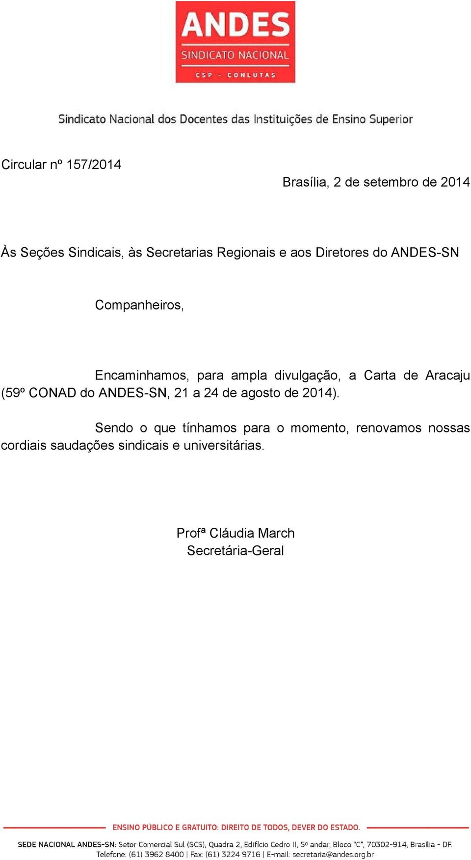 de Aracaju (59º CONAD do ANDES-SN, 21 a 24 de agosto de 2014).