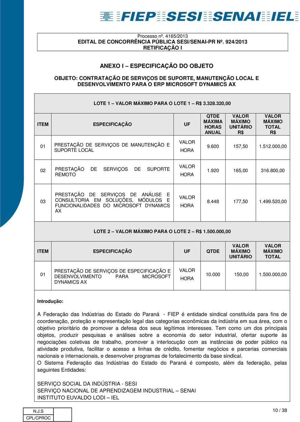 000,00 02 PRESTAÇÃO DE SERVIÇOS DE SUPORTE REMOTO VALOR HORA 1.920 165,00 316.