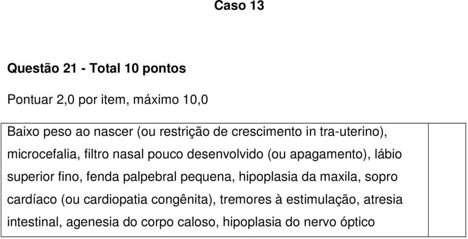 apagamento), lábio superior fino, fenda palpebral pequena, hipoplasia da maxila, sopro cardíaco (ou