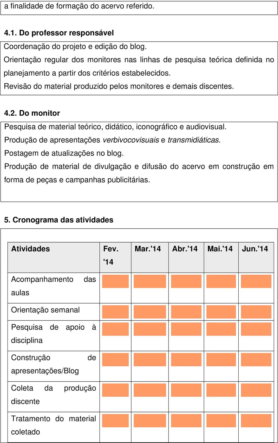 Do monitor Pesquisa de material teórico, didático, iconográfico e audiovisual. Produção de apresentações verbivocovisuais e transmidiáticas. Postagem de atualizações no blog.