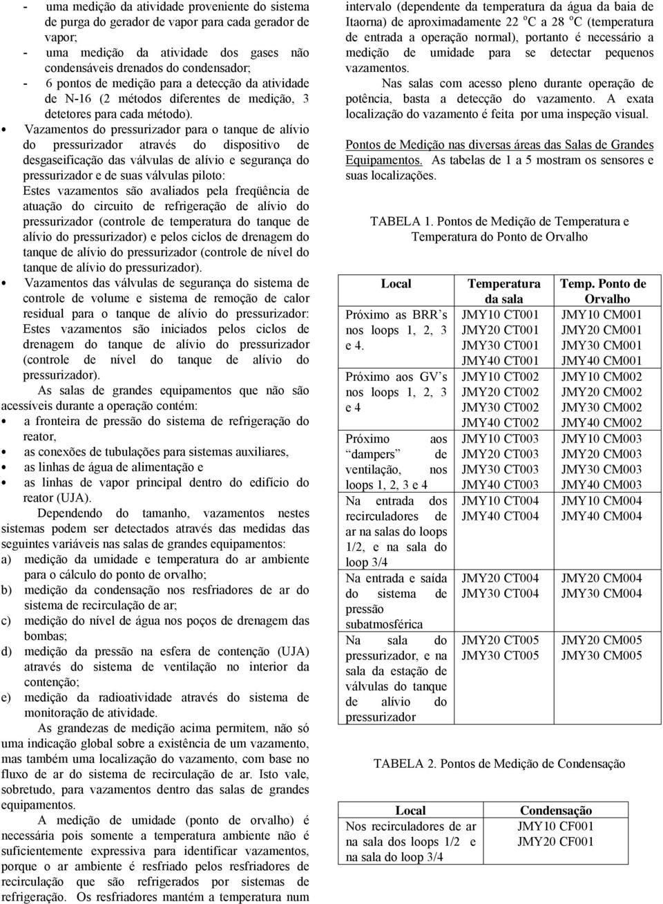 Vazamentos do pressurizador para o tanque de alívio do pressurizador através do dispositivo de desgaseificação das válvulas de alívio e segurança do pressurizador e de suas válvulas piloto: Estes