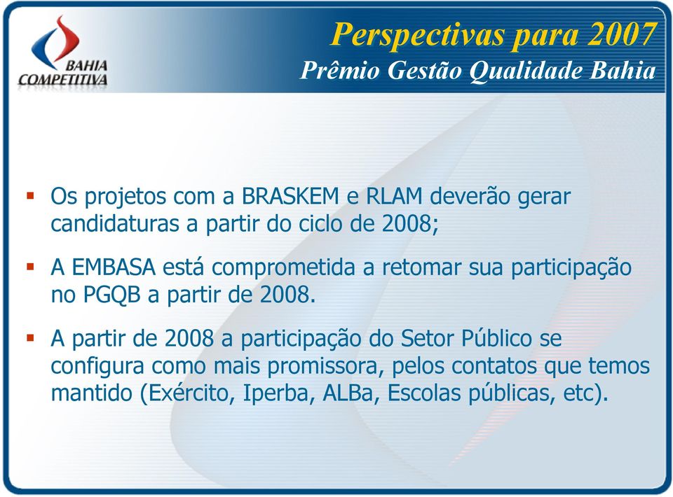 participação no PGQB a partir de 2008.