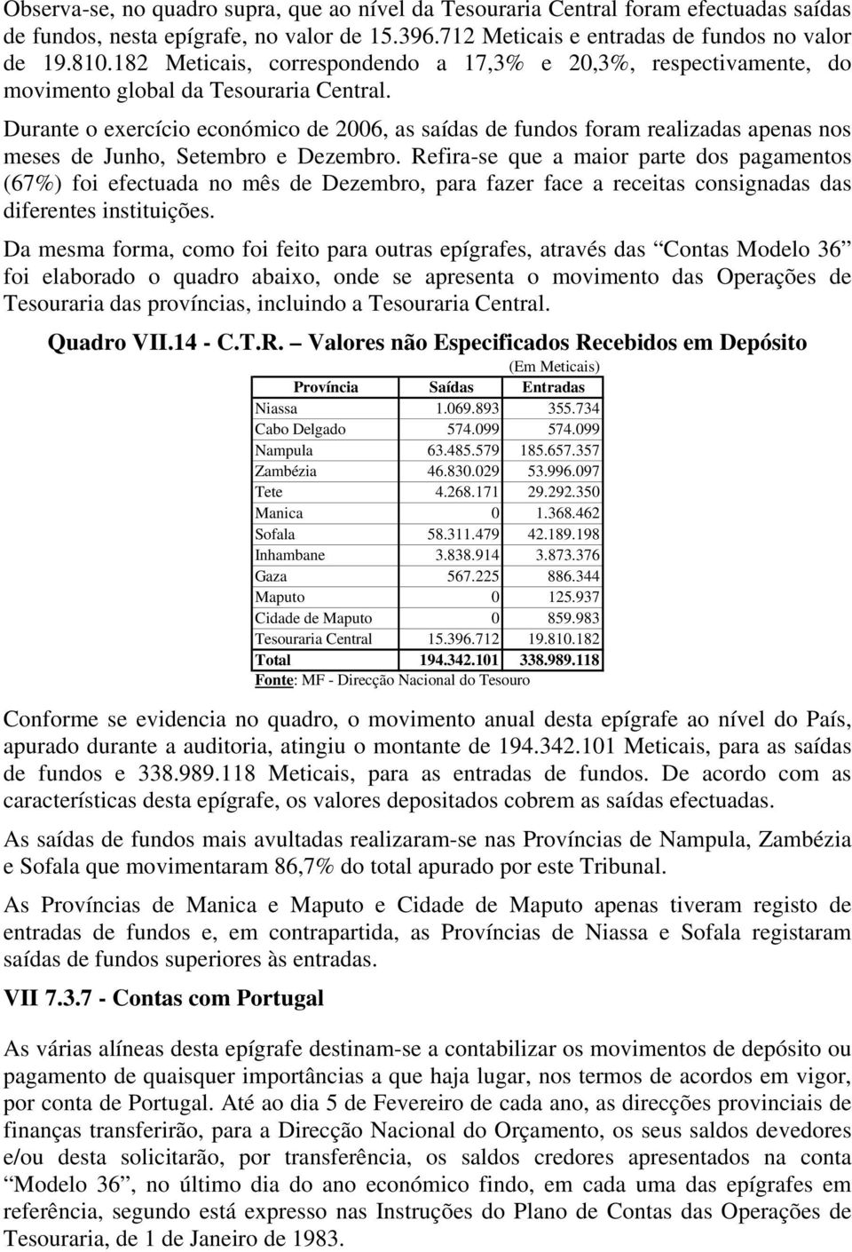 Durante o exercício económico de 2006, as saídas de fundos foram realizadas apenas nos meses de Junho, Setembro e Dezembro.