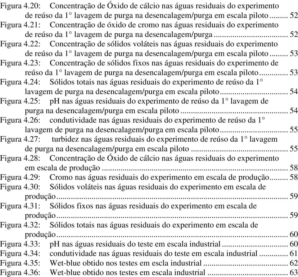 22: Concentração de sólidos voláteis nas águas residuais do experimento de da 1 lavagem de purga na desencalagem/purga em escala piloto... 53 Figura 4.