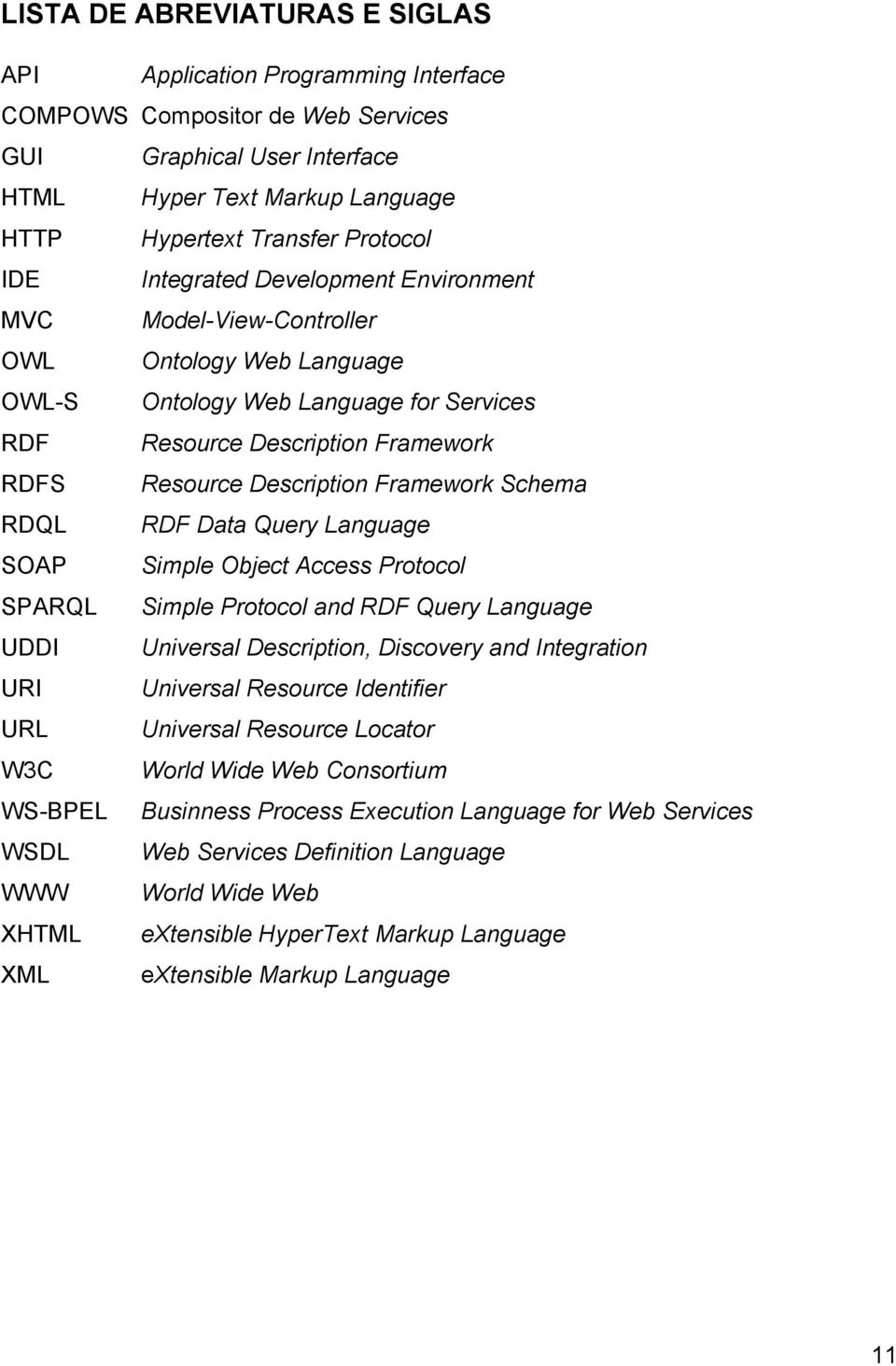Framework Schema RDQL RDF Data Query Language SOAP Simple Object Access Protocol SPARQL Simple Protocol and RDF Query Language UDDI Universal Description, Discovery and Integration URI Universal