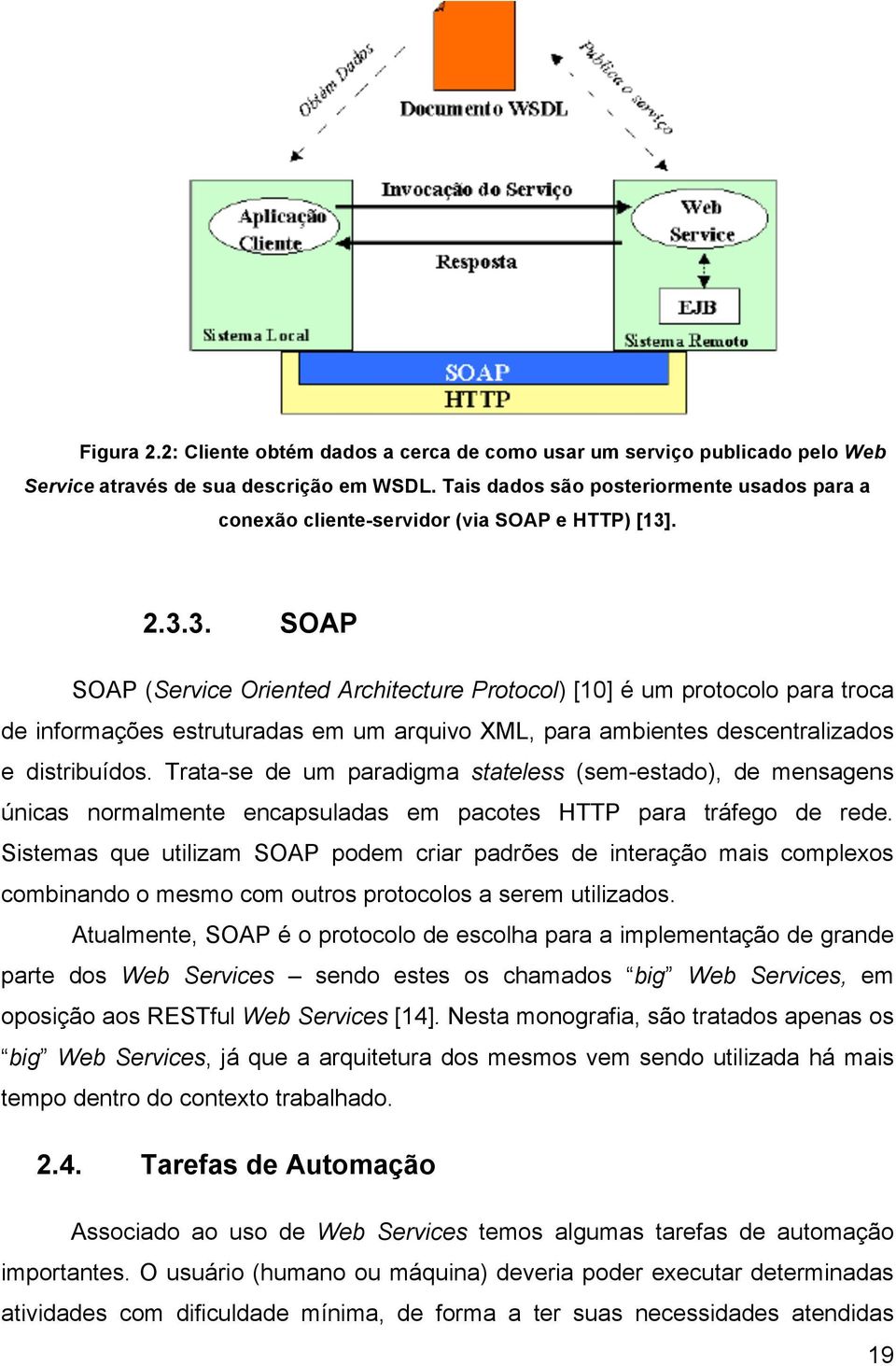 . 2.3.3. SOAP SOAP (Service Oriented Architecture Protocol) [10] é um protocolo para troca de informações estruturadas em um arquivo XML, para ambientes descentralizados e distribuídos.