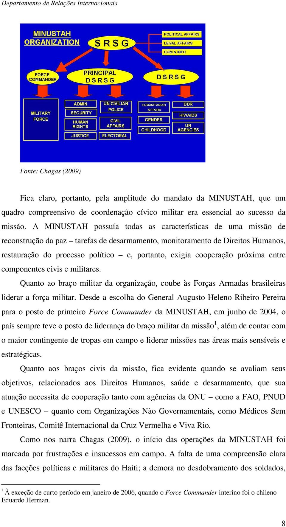 cooperação próxima entre componentes civis e militares. Quanto ao braço militar da organização, coube às Forças Armadas brasileiras liderar a força militar.