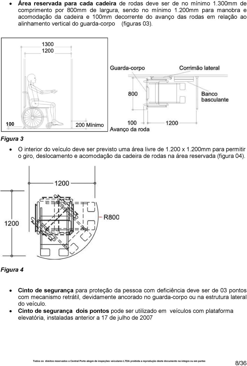 Figura 3 O interior do veículo deve ser previsto uma área livre de 1.200 x 1.200mm para permitir o giro, deslocamento e acomodação da cadeira de rodas na área reservada (figura 04).