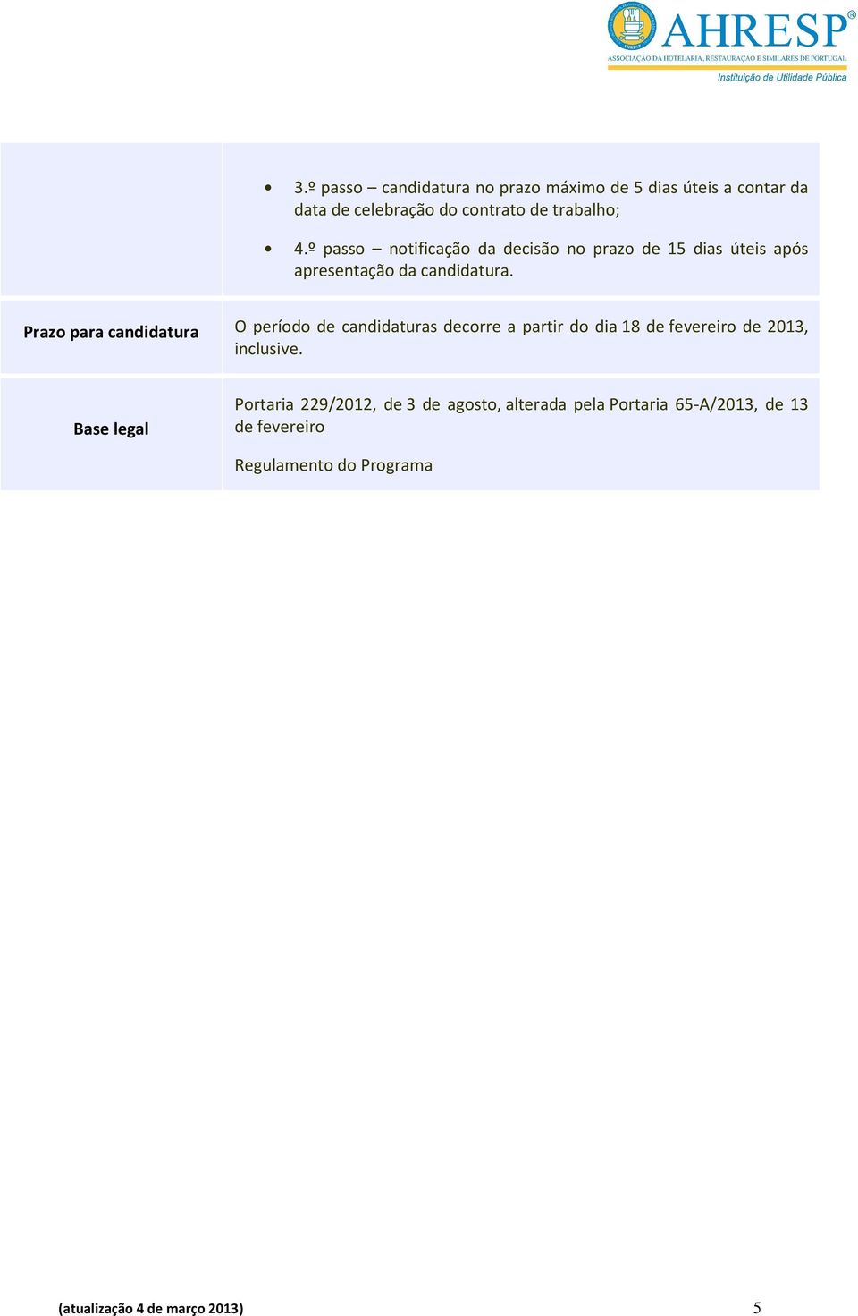 Praz para candidatura O períd de candidaturas decrre a partir d dia 18 de fevereir de 2013, inclusive.