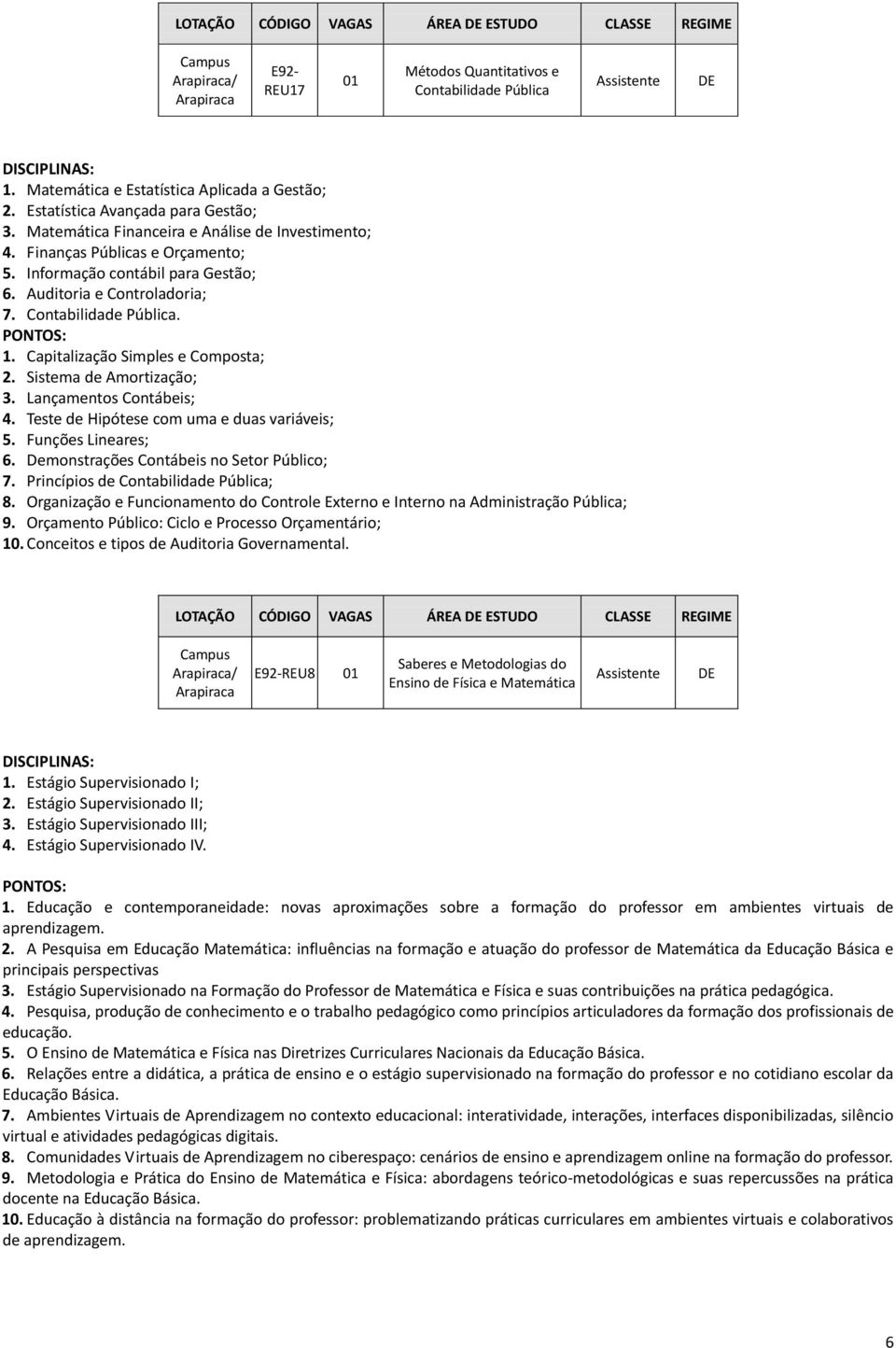 Capitalização Simples e Composta; 2. Sistema de Amortização; 3. Lançamentos Contábeis; 4. Teste de Hipótese com uma e duas variáveis; 5. Funções Lineares; 6.