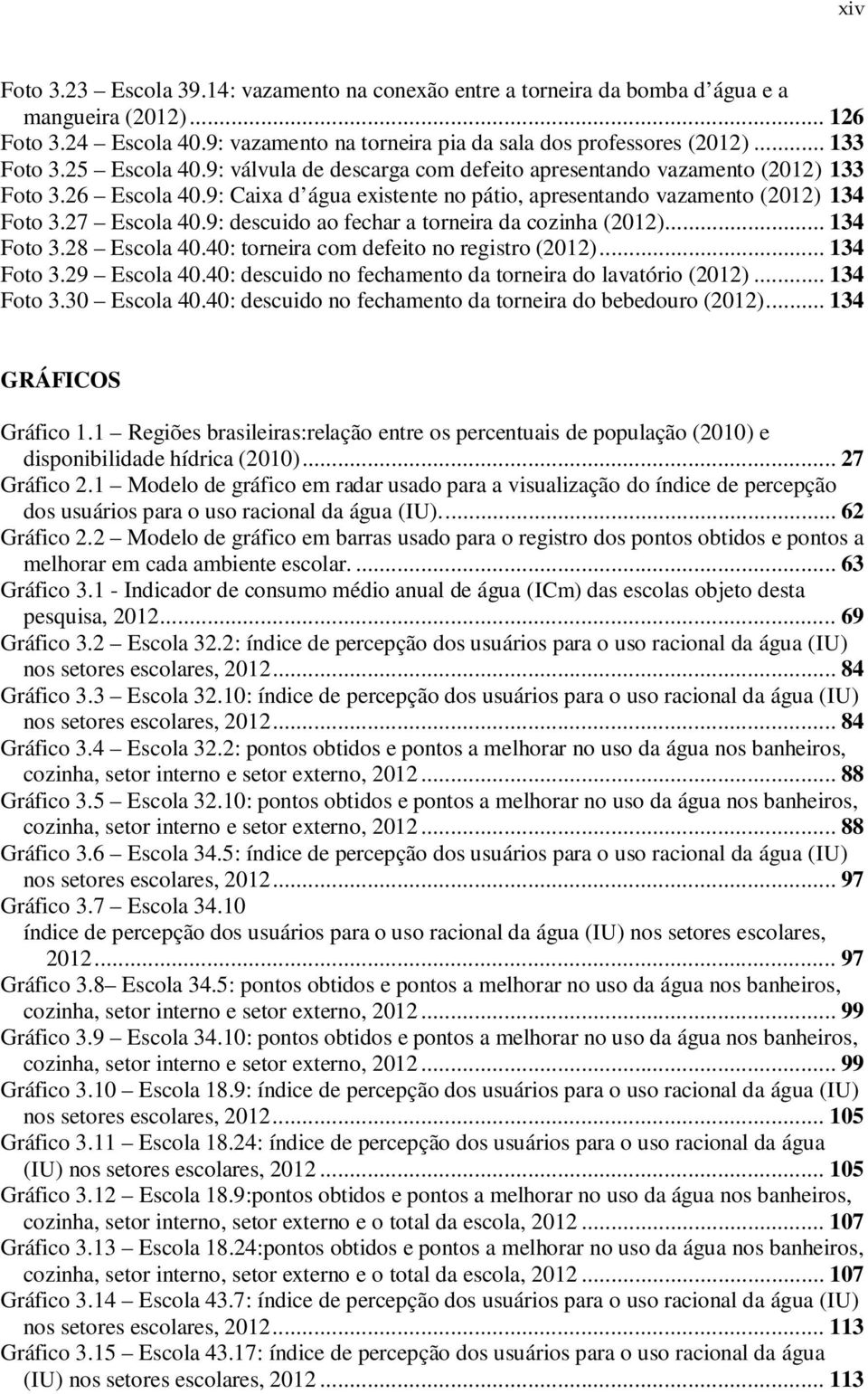 27 Escola 40.9: descuido ao fechar a torneira da cozinha (2012)... 134 Foto 3.28 Escola 40.40: torneira com defeito no registro (2012)... 134 Foto 3.29 Escola 40.