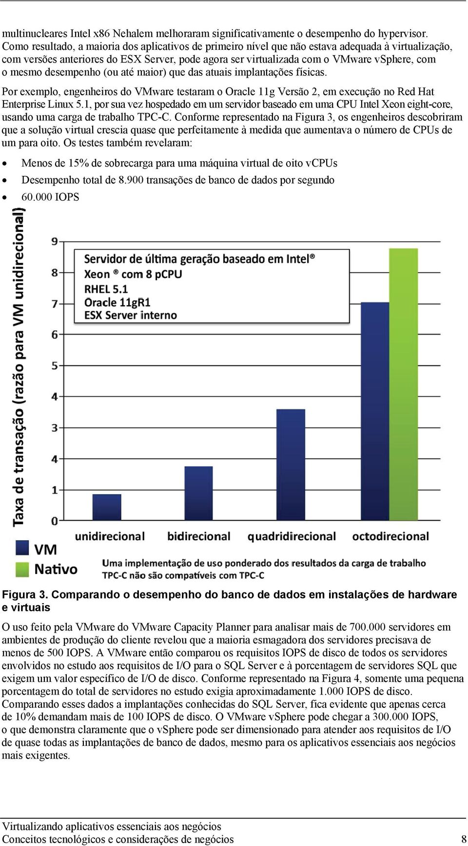mesmo desempenho (ou até maior) que das atuais implantações físicas. Por exemplo, engenheiros do VMware testaram o Oracle 11g Versão 2, em execução no Red Hat Enterprise Linux 5.