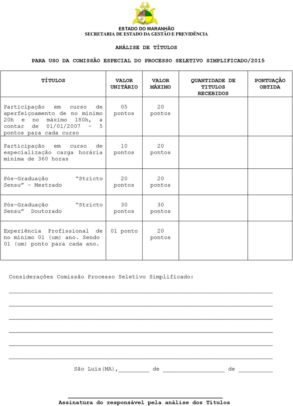 carga horária mínima de 360 horas 10 20 Pós-Graduação Sensu - Mestrado Stricto 20 20 Pós-Graduação Sensu Doutorado Stricto 30 30 Experiência Profissional de no mínimo 01