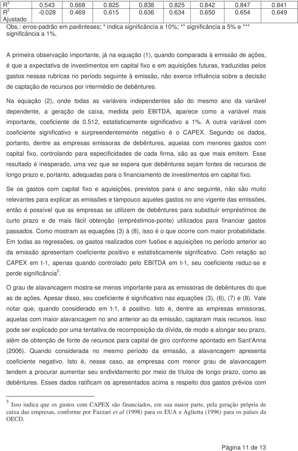 A primeira observação importante, já na equação (1), quando comparada à emissão de ações, é que a expectativa de investimentos em capital fixo e em aquisições futuras, traduzidas pelos gastos nessas