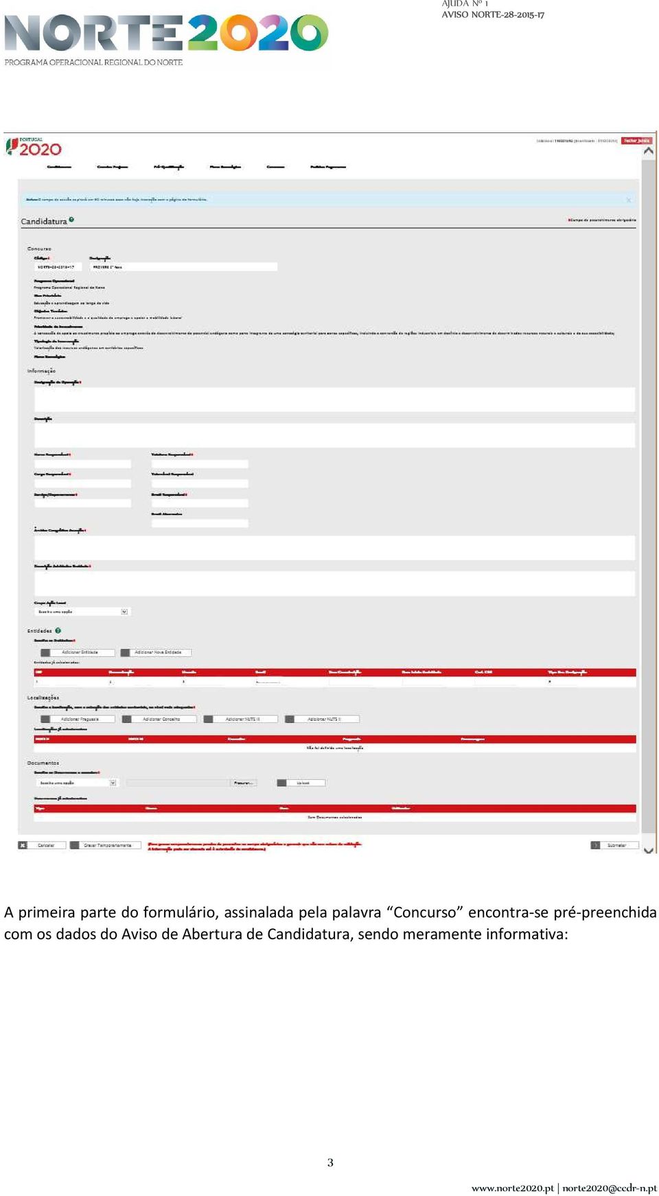 pré-preenchida com os dados do Aviso de