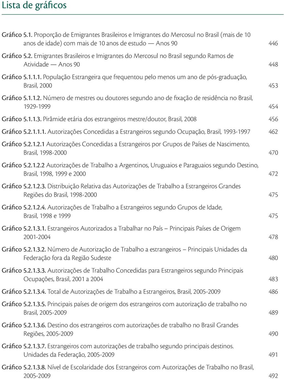 1.1. População Estrangeira que frequentou pelo menos um ano de pós-graduação, Brasil, 2000 453 Gráfico 5.1.1.2. Número de mestres ou doutores segundo ano de fixação de residência no Brasil, 1929-1999 454 Gráfico 5.