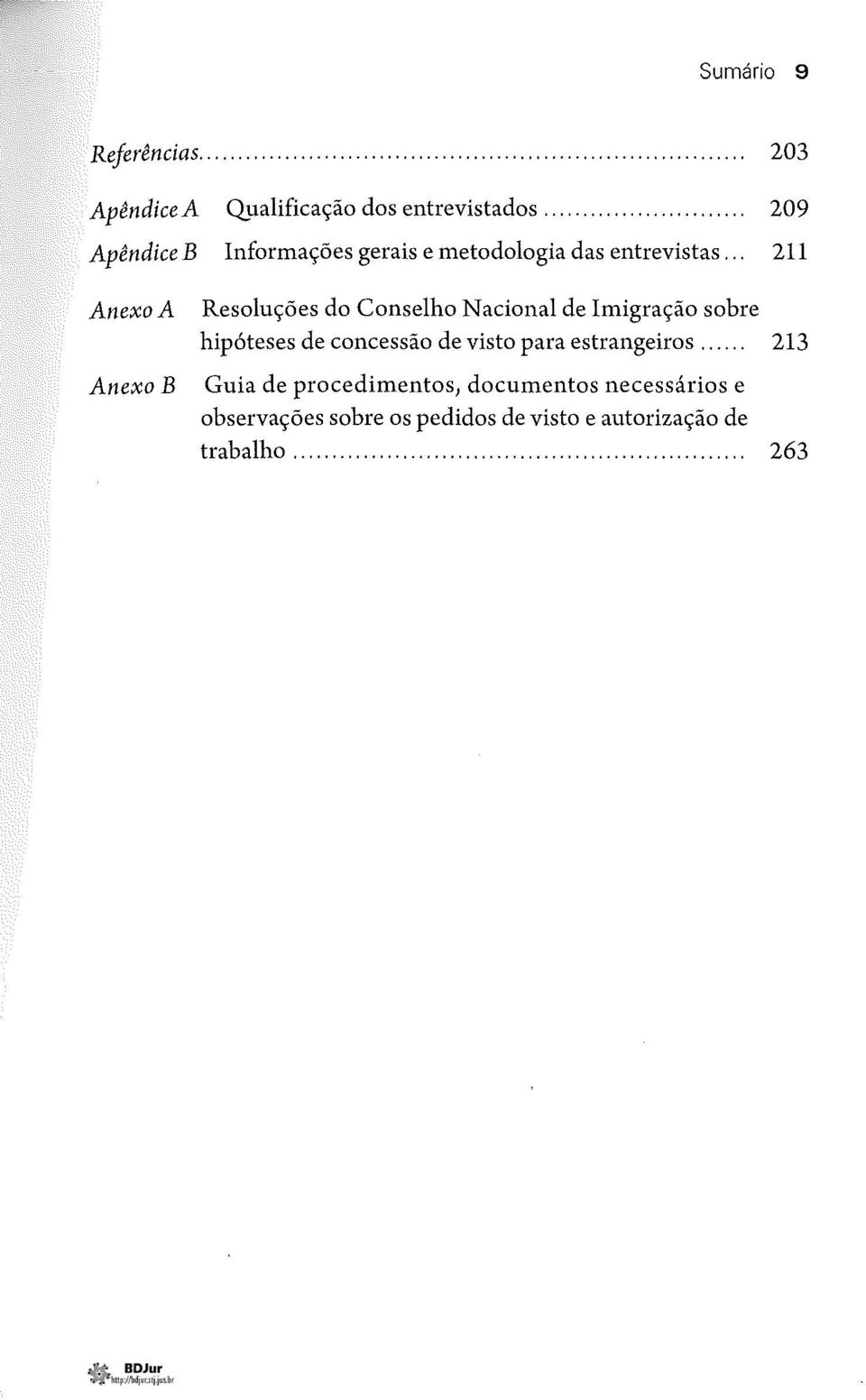 .. 211 Anexo A Anexo B Resoluções do Conselho Nacional de Imigração sobre hipóteses de concessão de visto para